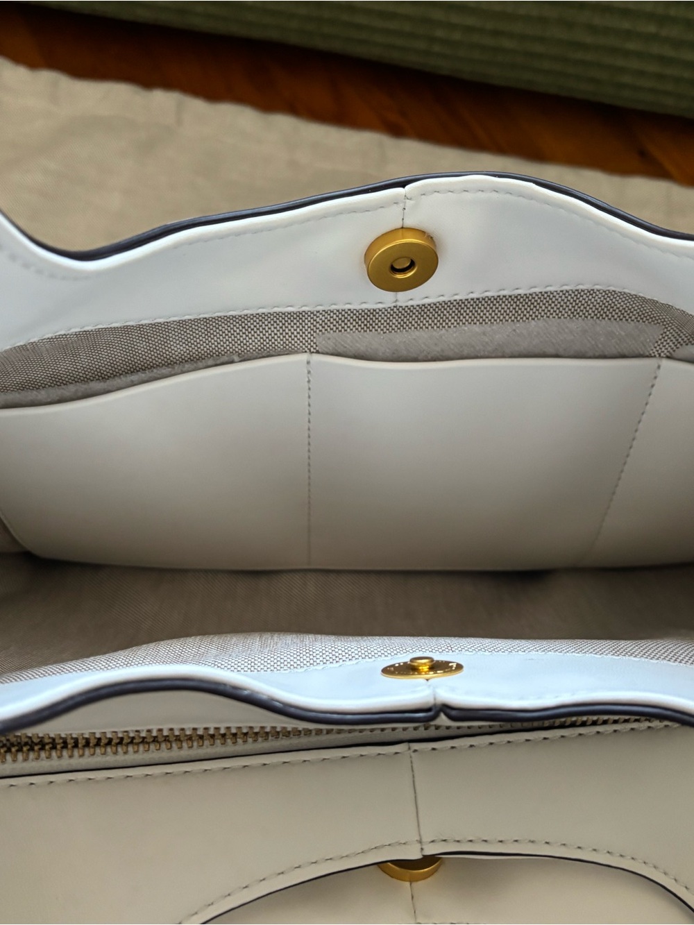 Donna Karan White Leather Shoulder Hobo with Gold-Trim Detail - Picture 9 of 15